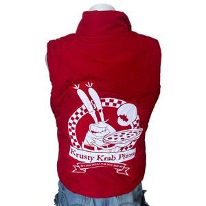 Krusty Krab Pizza Red Puffer Vest MEDIUM Pockets SpongeBob Unique Quilted